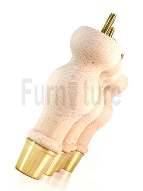 4 Turned Wooden Furniture Leg Brass Slipper Cup Raw Wood Bun Feet M8 160mm High - Image 12