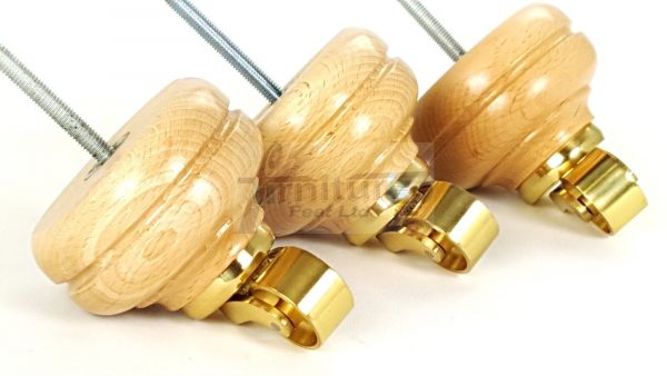 4  Wood Feet Natural Turned Furniture Brass Castor Leg Chair Stool Sofas M8 - Image 4