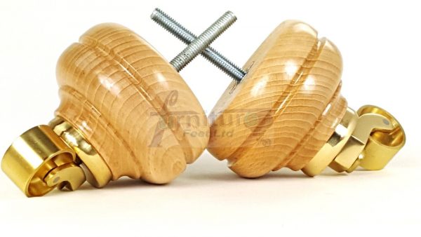 4  Wood Feet Natural Turned Furniture Brass Castor Leg Chair Stool Sofas M8 - Image 7