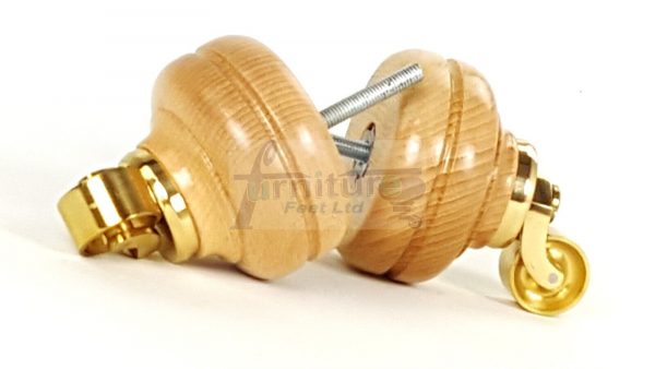 4  Wood Feet Natural Turned Furniture Brass Castor Leg Chair Stool Sofas M8 - Image 10