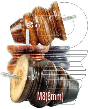 4 Wood Turned Bun Furniture Legs M8 Replacement Chair Sofa Bed Feet 110mm High