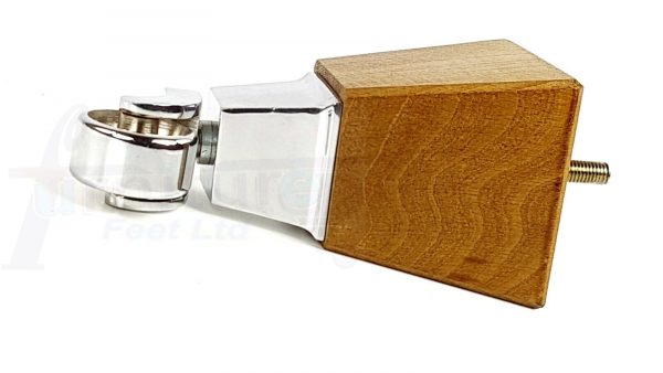 4x Block Wood With Chrome Castor Furniture Chair Settee Legs M8 Sofa Feet 150mm - Image 4