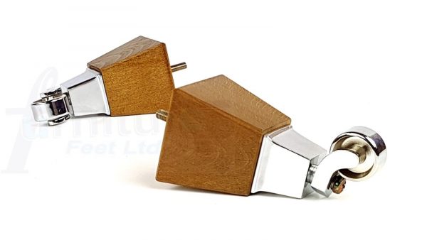 4x Block Wood With Chrome Castor Furniture Chair Settee Legs M8 Sofa Feet 150mm - Image 5