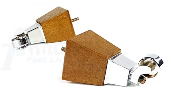 4x Block Wood With Chrome Castor Furniture Chair Settee Legs M8 Sofa Feet 150mm - Image 7