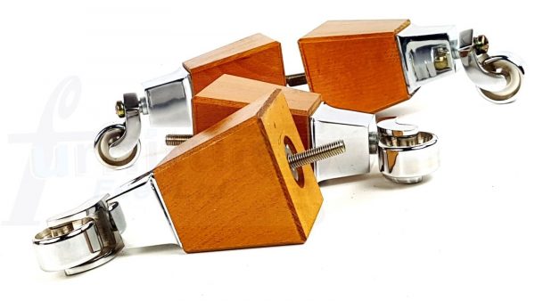4x Block Wood With Chrome Castor Furniture Chair Settee Legs M8 Sofa Feet 150mm - Image 12