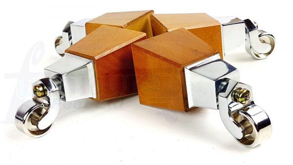 4x Block Wood With Chrome Castor Furniture Chair Settee Legs M8 Sofa Feet 150mm - Image 14