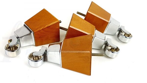 4x Block Wood With Chrome Castor Furniture Chair Settee Legs M8 Sofa Feet 150mm - Image 7