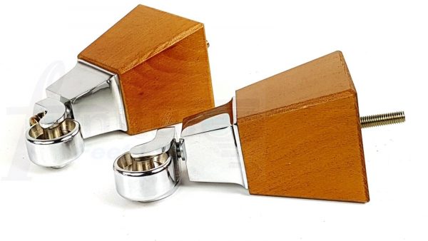 4x Block Wood With Chrome Castor Furniture Chair Settee Legs M8 Sofa Feet 150mm - Image 8