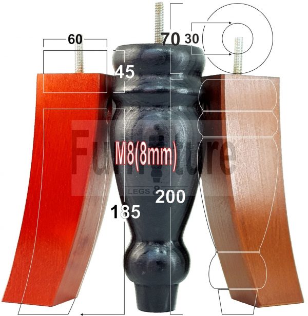 4x Replacement Solid Wood Furniture Sofa Legs M8 Chair Settee Feet 200mm High - Image 4