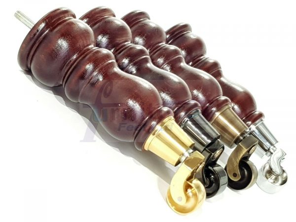 4x SOLID WOOD FURNITURE SOFA LEGS M8 REPLACEMENT FEET WITH CASTORS 215mm HIGH - Image 8