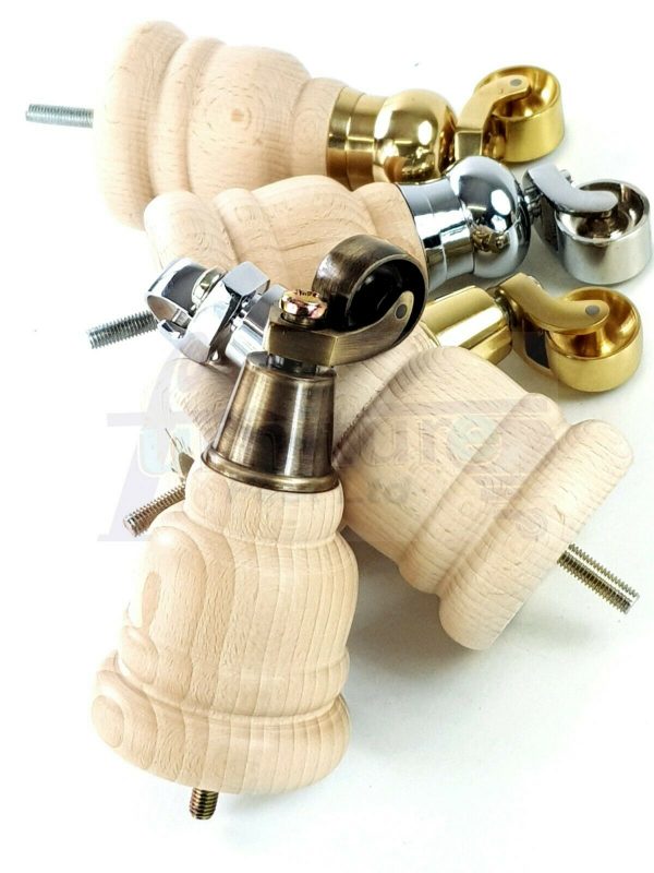 4x TURNED WOODEN CASTOR LEGS 165mm High CHAIR REPLACEMENT FURNITURE FEET M8(8mm) - Image 10
