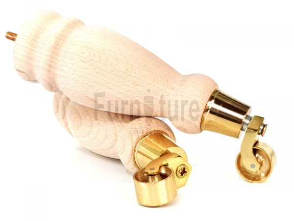 4x Turned Wood Furniture Castor Leg M8 Replacement Feet Chairs Stools Sofa 250mm - Image 3
