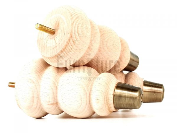 4x Turned Wood Furniture Feet Brass Slipper Cup M8 Chair Sofa Settee Legs 165mm - Image 12