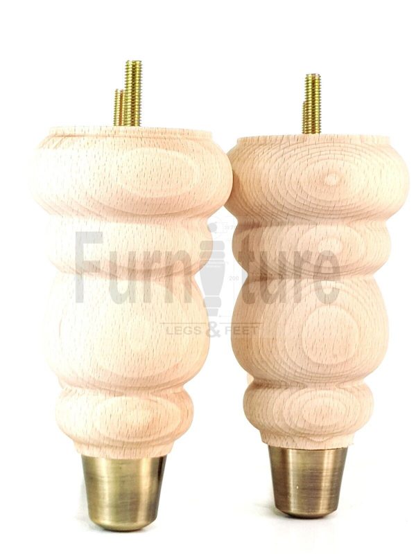 4x Turned Wood Furniture Feet Brass Slipper Cup M8 Chair Sofa Settee Legs 165mm - Image 4