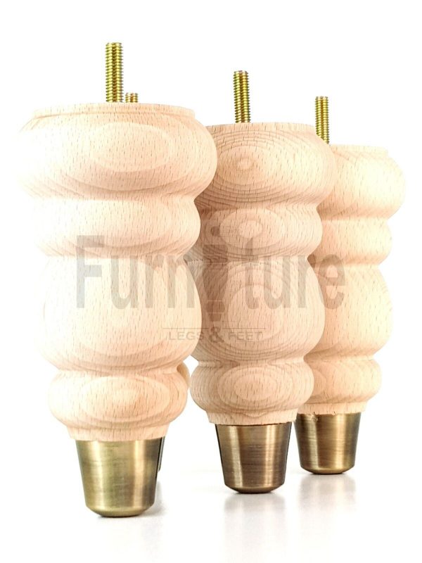 4x Turned Wood Furniture Feet Brass Slipper Cup M8 Chair Sofa Settee Legs 165mm - Image 6