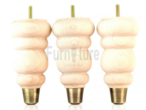 4x Turned Wood Furniture Feet Brass Slipper Cup M8 Chair Sofa Settee Legs 165mm - Image 8