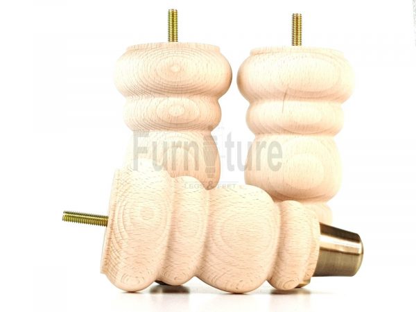 4x Turned Wood Furniture Feet Brass Slipper Cup M8 Chair Sofa Settee Legs 165mm - Image 9