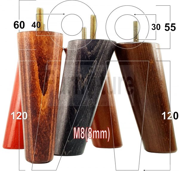 4x Turned Wood Furniture Settee Leg M8 Replacement Feet Chairs Stools Sofa 120mm