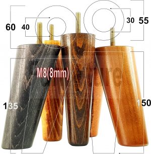 4x Turned Wood Furniture Settee Leg M8 Replacement Feet Chairs Stools Sofa 150mm