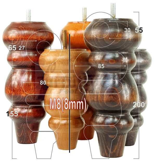 4x Turned Wood Repacement Furniture Leg Brown M8 Sofa Chair Settee Feet 200mm - Image 15