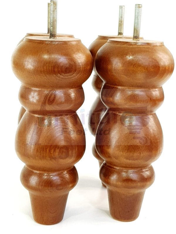 4x Turned Wood Repacement Furniture Leg Brown M8 Sofa Chair Settee Feet 200mm - Image 8