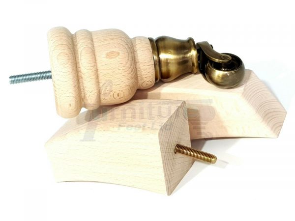 SOLID RAW WOOD BRASS CASTOR FURNITURE CHAIR LEGS M8(8mm) SOFA FEET 155mm HIGH - Image 7