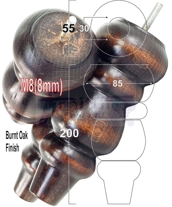 4 Replacement Turned Wooden Furniture Sofa Legs M8 Chair Settee Feet 200mm High - Image 32