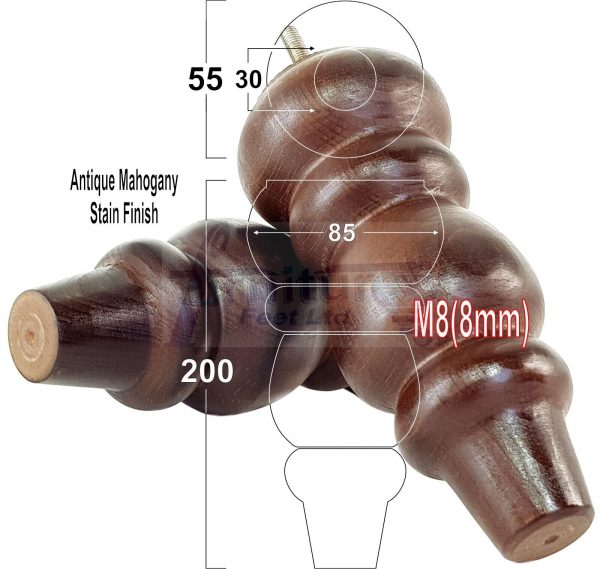 4 Replacement Turned Wooden Furniture Sofa Legs M8 Chair Settee Feet 200mm High - Image 30