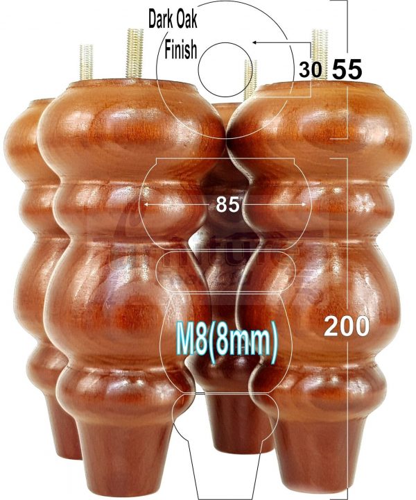 4 Replacement Turned Wooden Furniture Sofa Legs M8 Chair Settee Feet 200mm High - Image 13