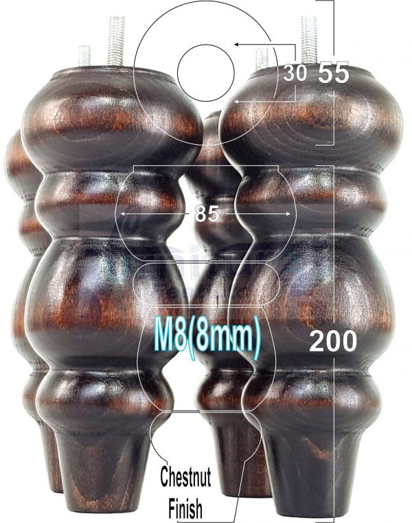 4 Replacement Turned Wooden Furniture Sofa Legs M8 Chair Settee Feet 200mm High - Image 33
