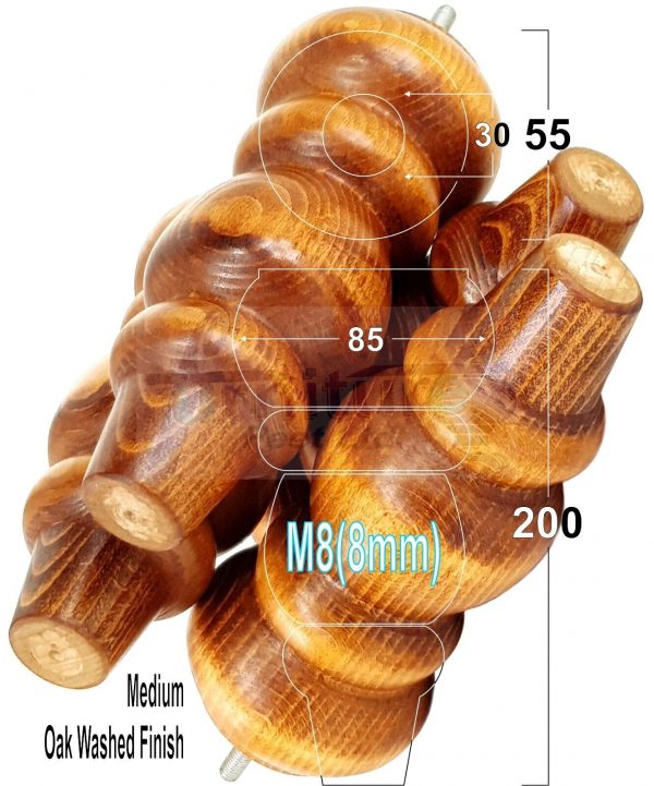 4 Replacement Turned Wooden Furniture Sofa Legs M8 Chair Settee Feet 200mm High - Image 18