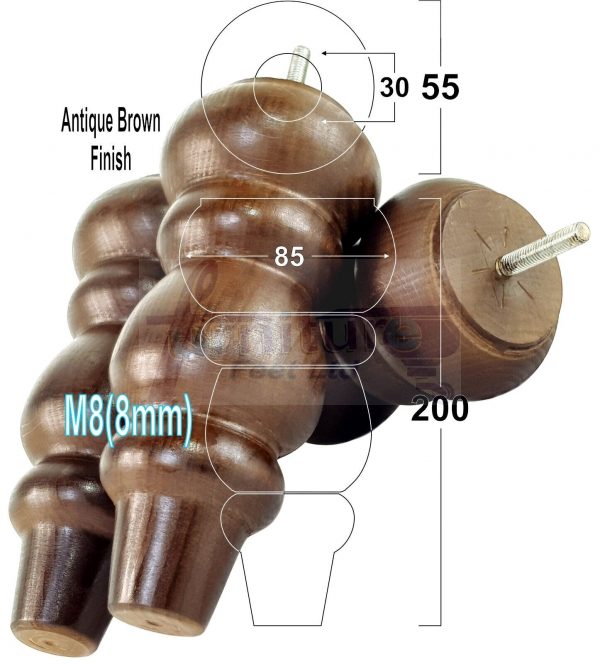 4 Replacement Turned Wooden Furniture Sofa Legs M8 Chair Settee Feet 200mm High - Image 9