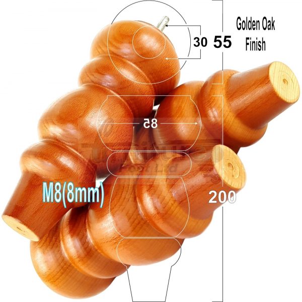 4 Replacement Turned Wooden Furniture Sofa Legs M8 Chair Settee Feet 200mm High - Image 16
