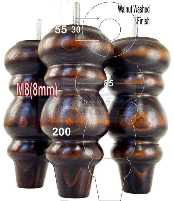 4 Replacement Turned Wooden Furniture Sofa Legs M8 Chair Settee Feet 200mm High - Image 15