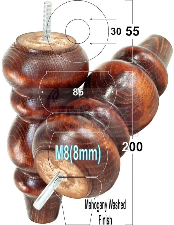 4 Replacement Turned Wooden Furniture Sofa Legs M8 Chair Settee Feet 200mm High - Image 28