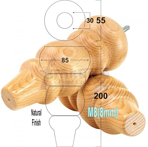 4 Replacement Turned Wooden Furniture Sofa Legs M8 Chair Settee Feet 200mm High - Image 19