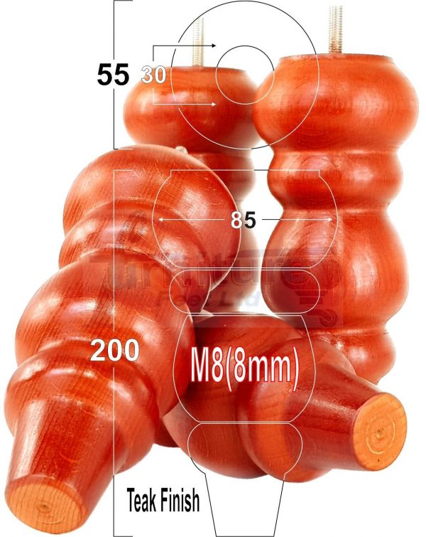 4 Replacement Turned Wooden Furniture Sofa Legs M8 Chair Settee Feet 200mm High - Image 25