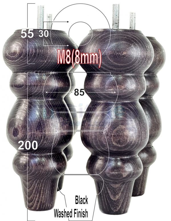 4 Replacement Turned Wooden Furniture Sofa Legs M8 Chair Settee Feet 200mm High - Image 12