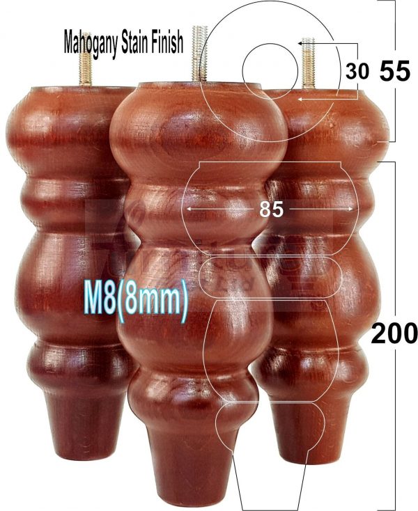 4 Replacement Turned Wooden Furniture Sofa Legs M8 Chair Settee Feet 200mm High - Image 27