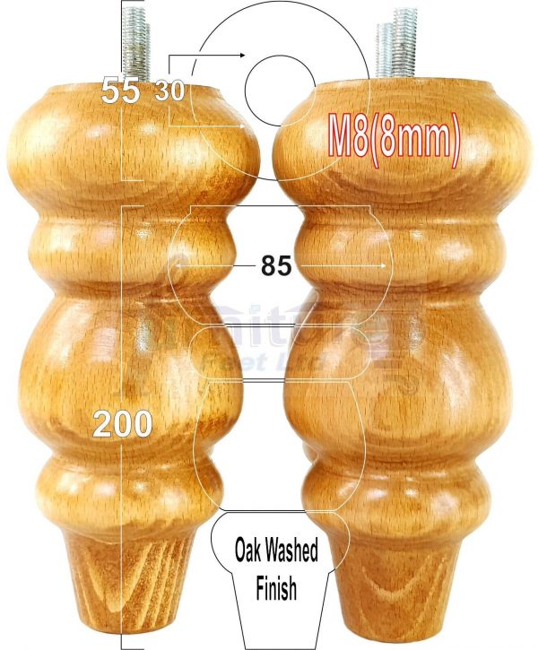 4 Replacement Turned Wooden Furniture Sofa Legs M8 Chair Settee Feet 200mm High - Image 21