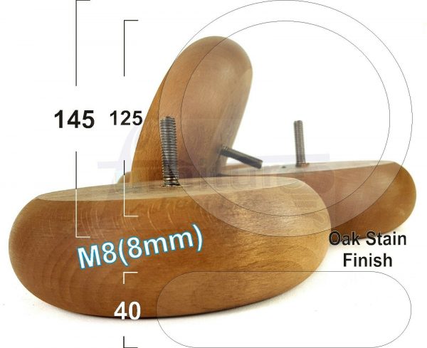 4x BUN WOOD SETTEE LEGS 40mm High CHAIR REPLACEMENT SOFA FURNITURE FEET M8(8mm) - Image 16