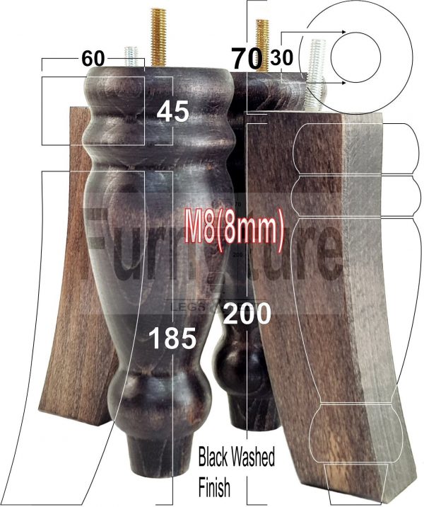 4x Replacement Solid Wood Furniture Sofa Legs M8 Chair Settee Feet 200mm High - Image 22
