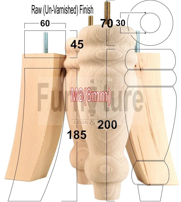 4x Replacement Solid Wood Furniture Sofa Legs M8 Chair Settee Feet 200mm High - Image 36