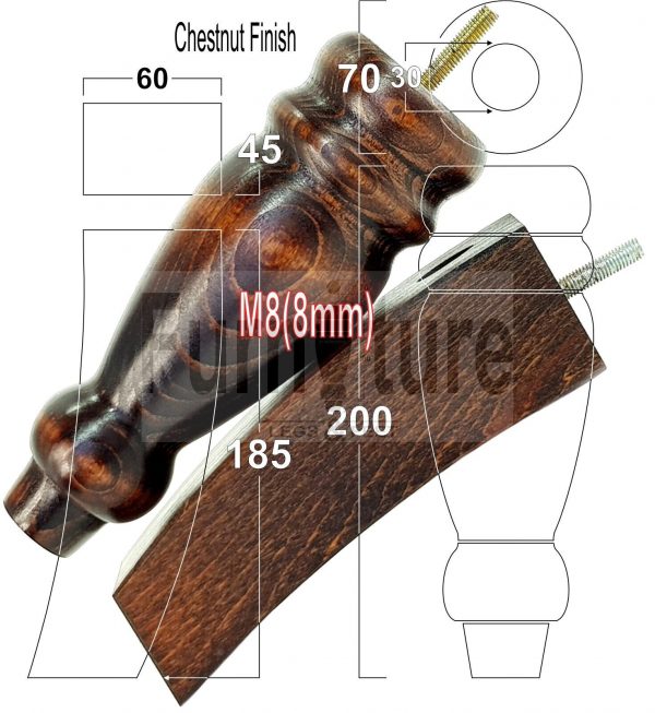 4x Replacement Solid Wood Furniture Sofa Legs M8 Chair Settee Feet 200mm High - Image 24
