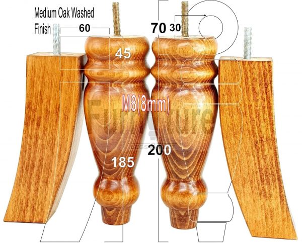 4x Replacement Solid Wood Furniture Sofa Legs M8 Chair Settee Feet 200mm High - Image 32