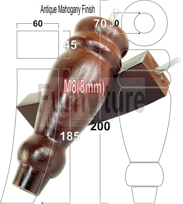 4x Replacement Solid Wood Furniture Sofa Legs M8 Chair Settee Feet 200mm High - Image 19