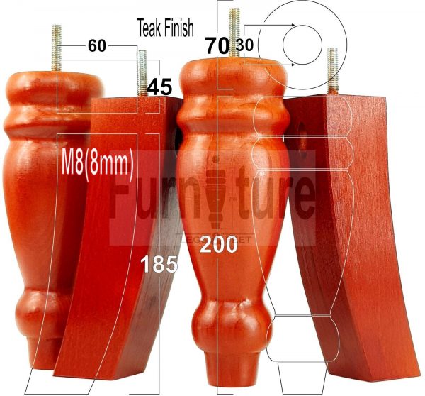 4x Replacement Solid Wood Furniture Sofa Legs M8 Chair Settee Feet 200mm High - Image 37