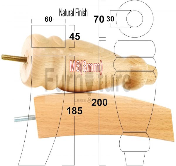 4x Replacement Solid Wood Furniture Sofa Legs M8 Chair Settee Feet 200mm High - Image 16