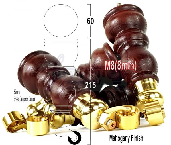 4x SOLID WOOD FURNITURE SOFA LEGS M8 REPLACEMENT FEET WITH CASTORS 215mm HIGH - Image 17
