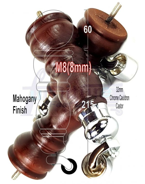 4x SOLID WOOD FURNITURE SOFA LEGS M8 REPLACEMENT FEET WITH CASTORS 215mm HIGH - Image 18